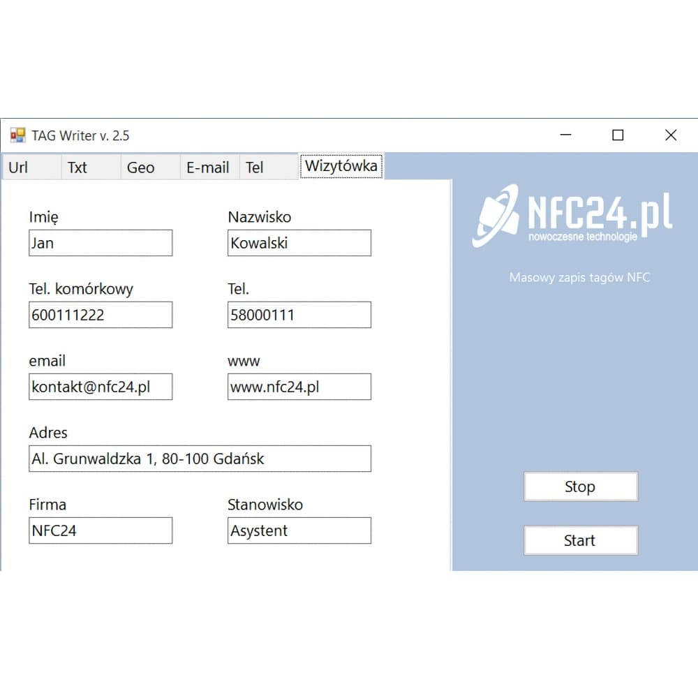 wizytówka NFC oprogramowanie